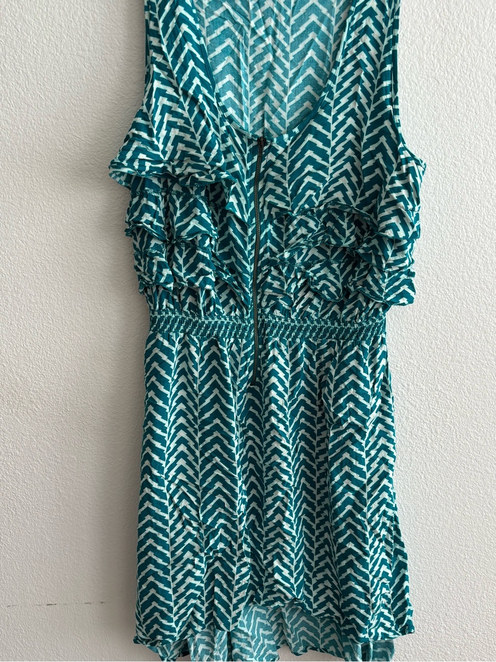 Girls' Teal Chevron Ruffle Dress